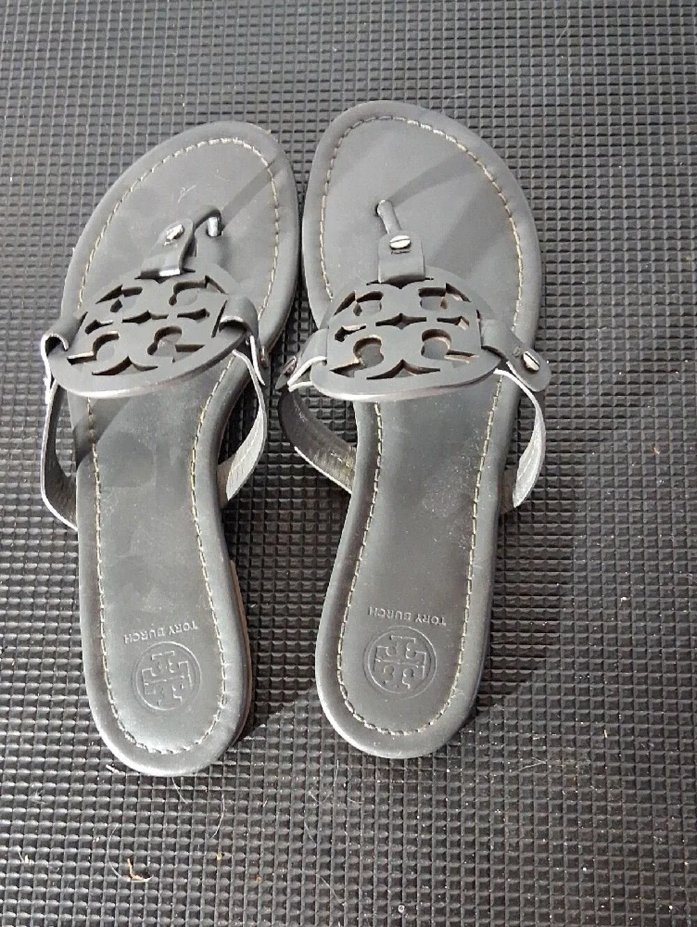 Tory Burch Black Cutout Logo Thong Sandals